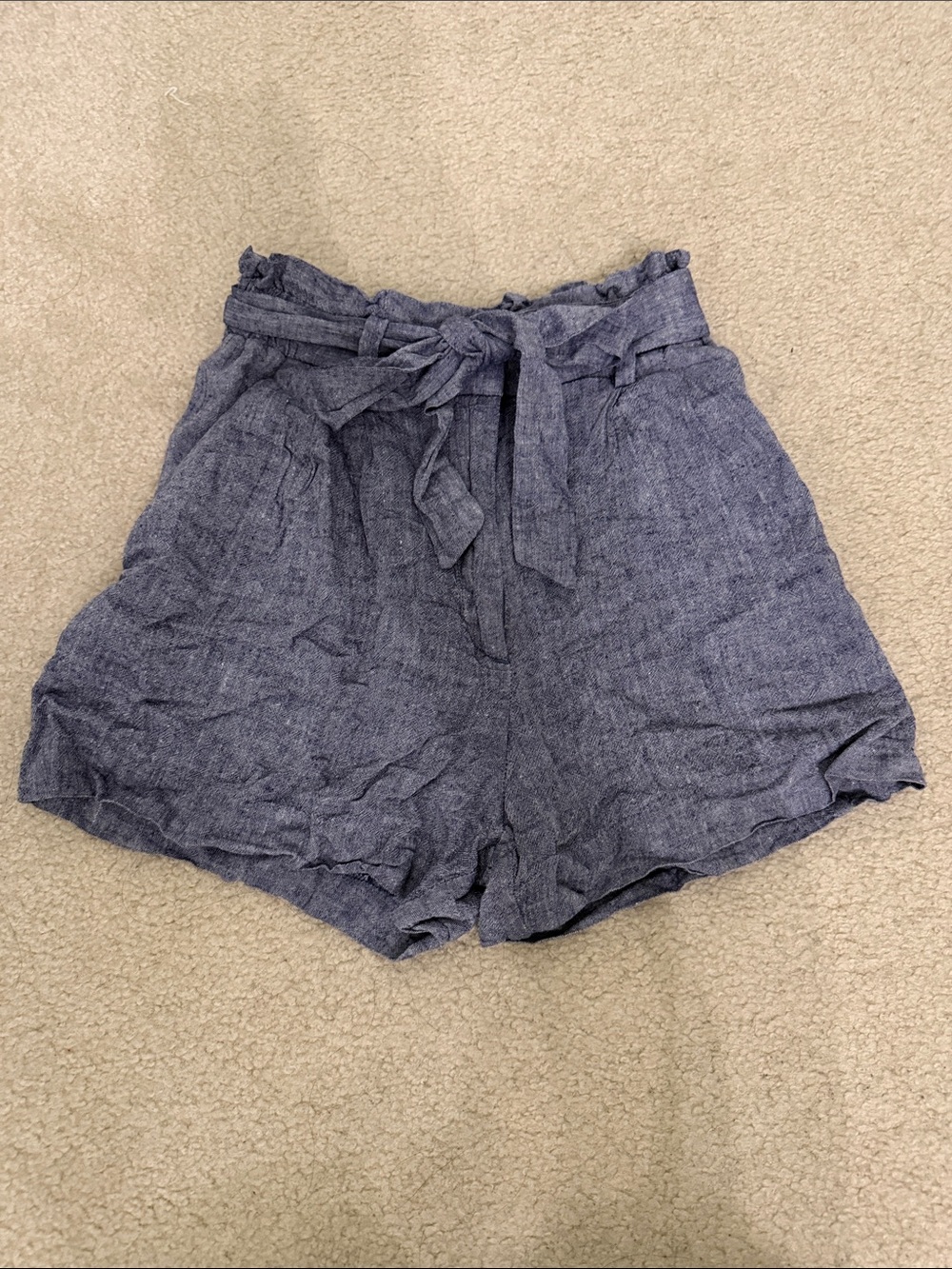 H&M High Waist Paperbag Tie Shorts Blue Size 0 Women's